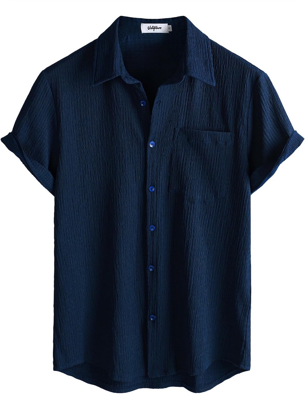 Men's Short Sleeve Button-Up Shirt in Navy Blue